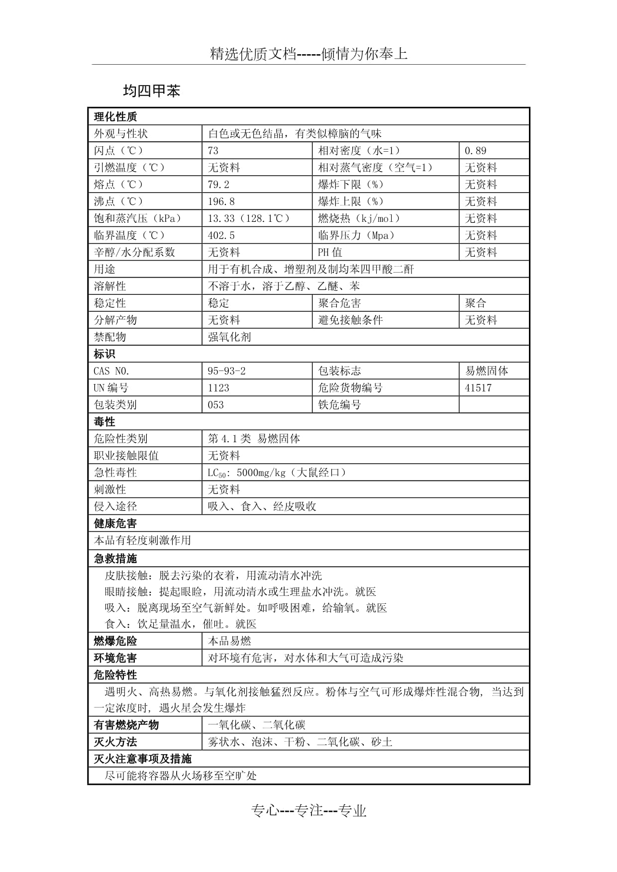 均四甲苯安全技術(shù)說明書